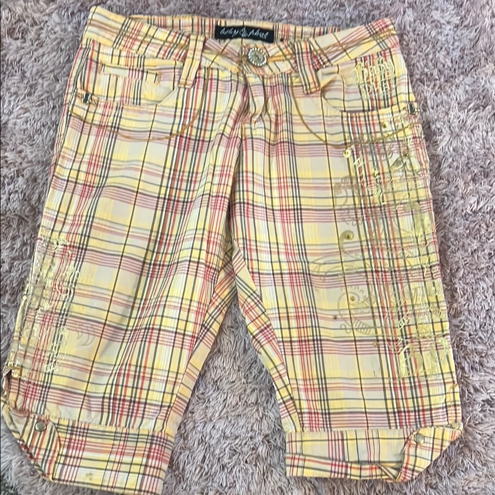Yellow Plaid Cargo Shorts